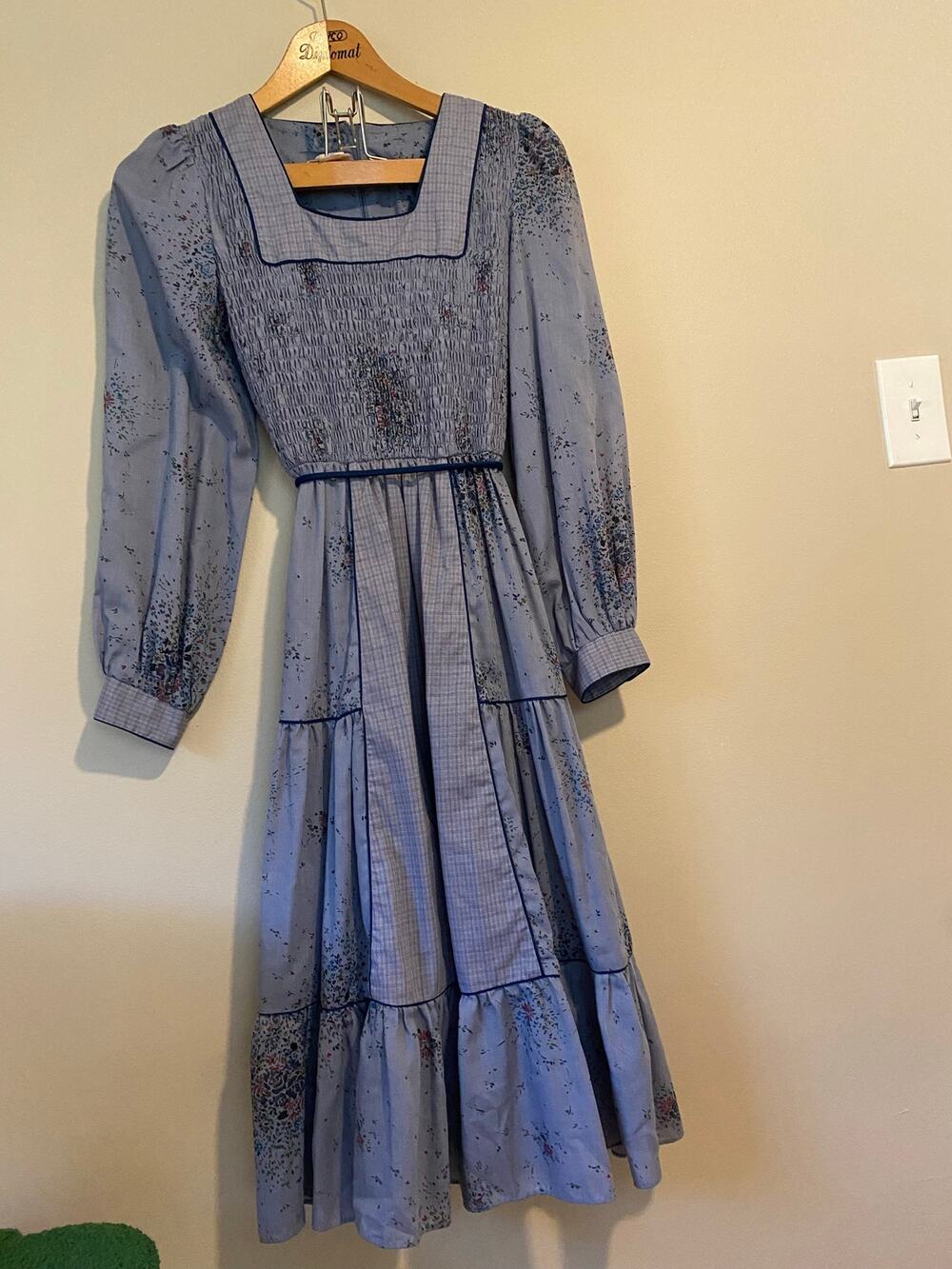 Approx XS Candi Jones California Prarie Dress Blue 70s Boho